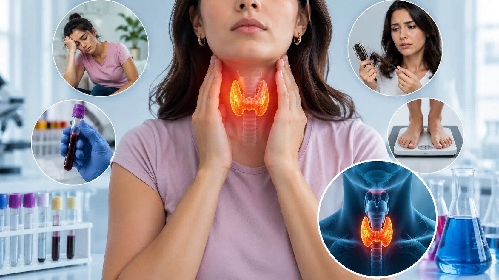 Thyroid test consultation with a doctor explaining thyroid screening results to a patient during a preventive health checkup